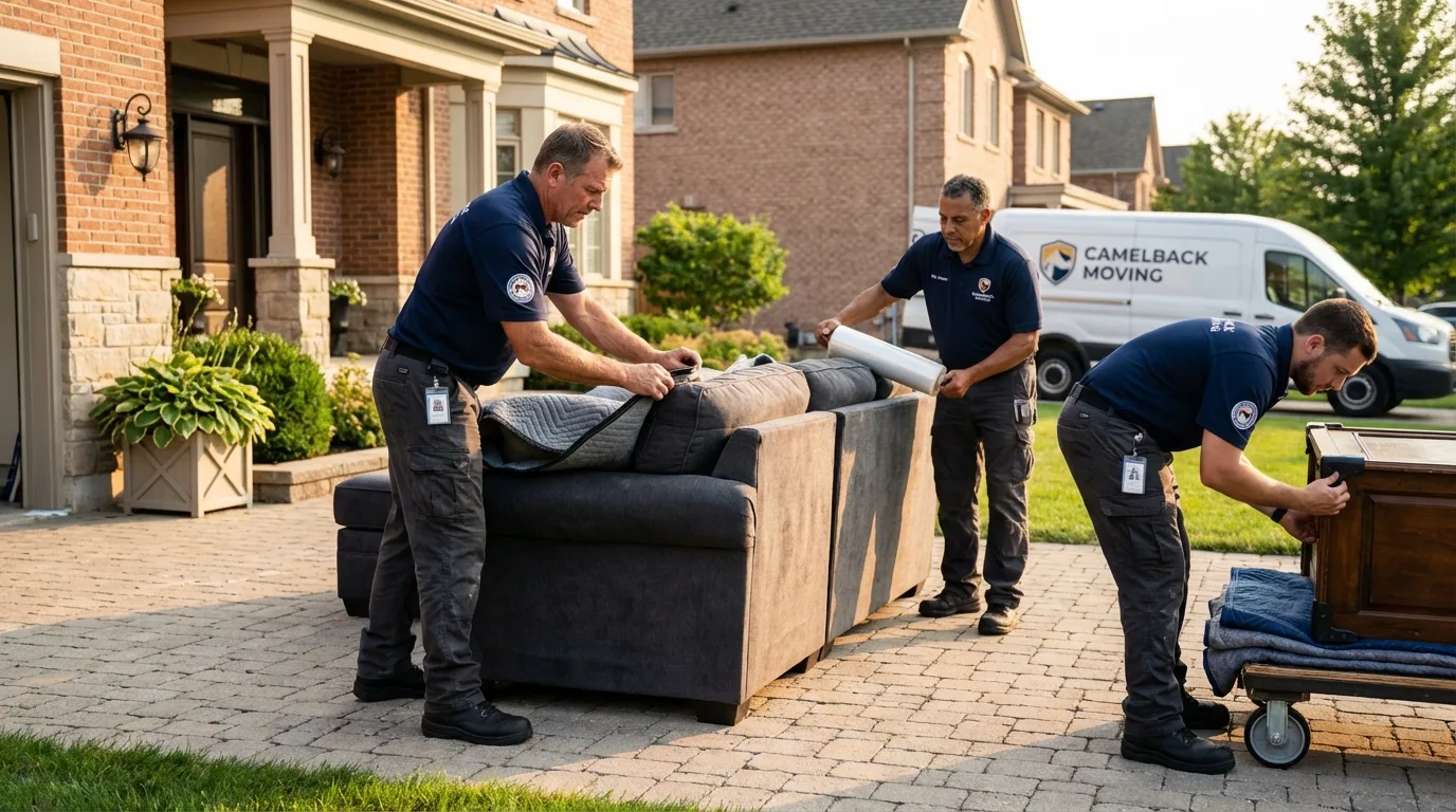 Large estate moving crew wrapping furniture in Chester, NH
